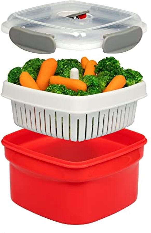 Magnetron Kookgerei Stoomboot 3-delig Voedsel Container met Verwijderbare Zeef en Deksel