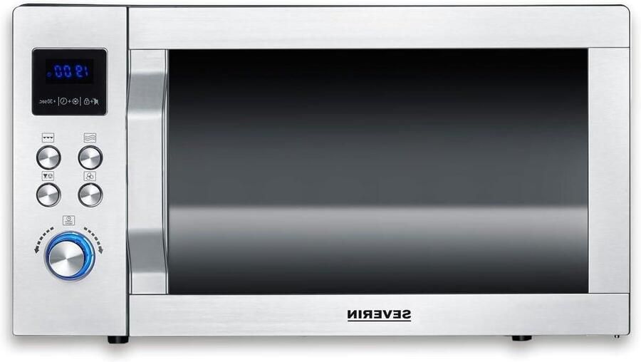 Magnetron met hetelucht Oven combi Snel eten bereiden Grote glazen bodem 25 Liter Zwart RVS