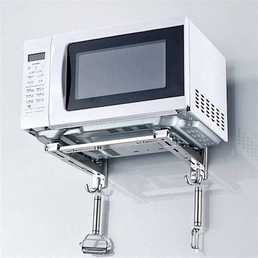Magnetron Muurbeugel Oven Ophangsysteem Ruimte Besparen Uitschuifbaar RVS Universeel Zilverkleurig