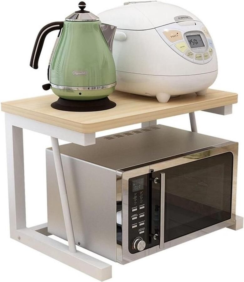 Magnetron Opbergrek Magnetron Houten Plank Stand Metalen Magnetron Rek Enkellaags Keuken Organizer Aanrecht Ruimtebesparende Stand Houtkleur