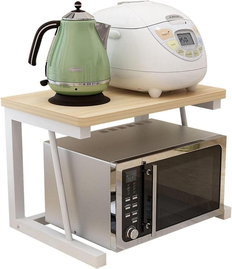 Magnetron Opbergrek Magnetron Houten Plank Stand Metalen Magnetron Rek Enkellaags Keuken Organizer Aanrecht Ruimtebesparende Stand Houtkleur