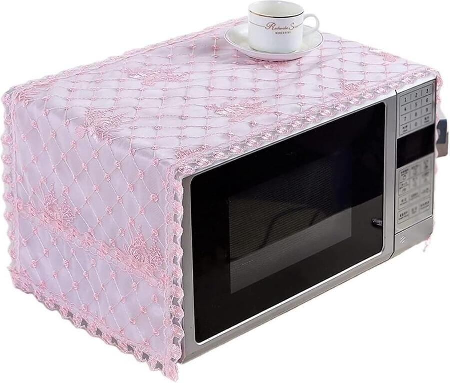 Magnetron Oven Deksel Keukendecoratie Keuken Beschermen Elegant Kantstof 32x100cm Wit