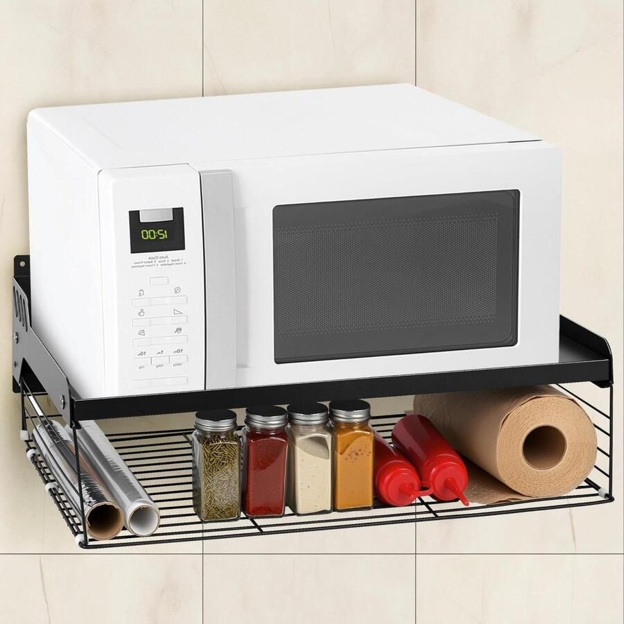 Magnetron Oven Houder Magnetronsteun Keukenrek Keuken Opbergen Met Opbergmand 55x35x16 cm Grijs