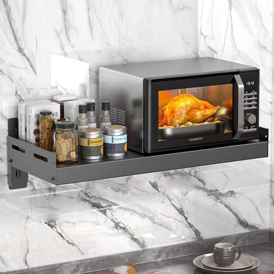 Magnetron Oven Rek Keuken Houder Keuken Opbergen Wandmontage Ontwerp 55x40cm Zilverkleurig