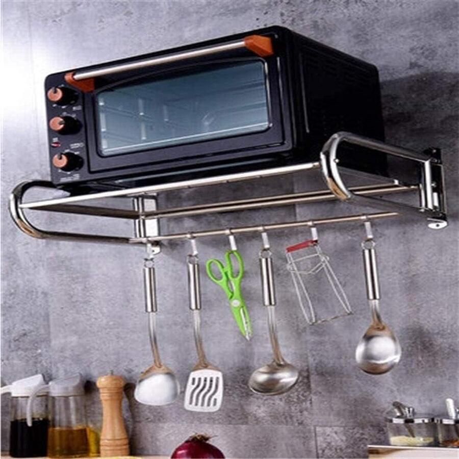 Magnetron Oven Rek Keuken Organizer Ruimte Besparen Stabiel Roestvrij Staal 60 cm Zilverkleurig