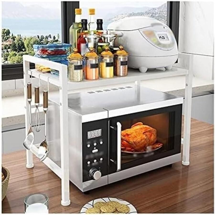 Magnetron Oven Rek Magnetron Standaard Keuken Opbergen Uitschuifbaar Ontwerp 40-64 cm Wit