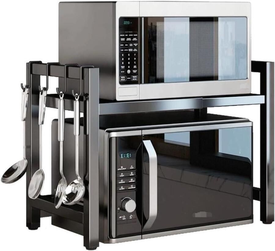 Magnetron Oven Rek Magnetron Standaard Keuken Organiseren Uitschuifbaar Verstelbaar 40-64 cm Zwart