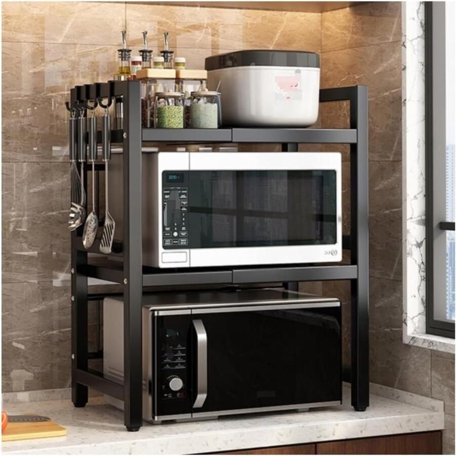 Magnetron Oven Rek Magnetron Standaard Plank Keuken Opbergen Uitschuifbaar Lengte 40-63 cm Zwart