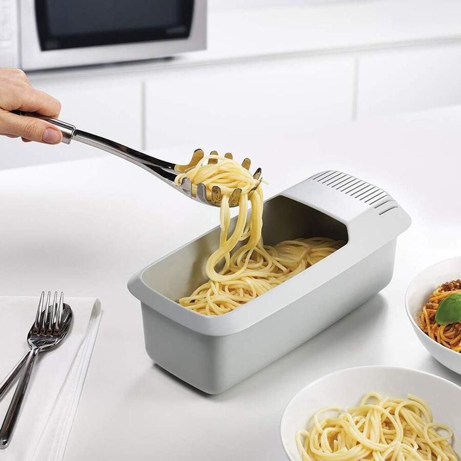 Magnetron Pastakoker Noedelkoker Zeef Snel Pasta Koken Vaatwasmachinebestendig 30 x 14 x 10 cm Wit
