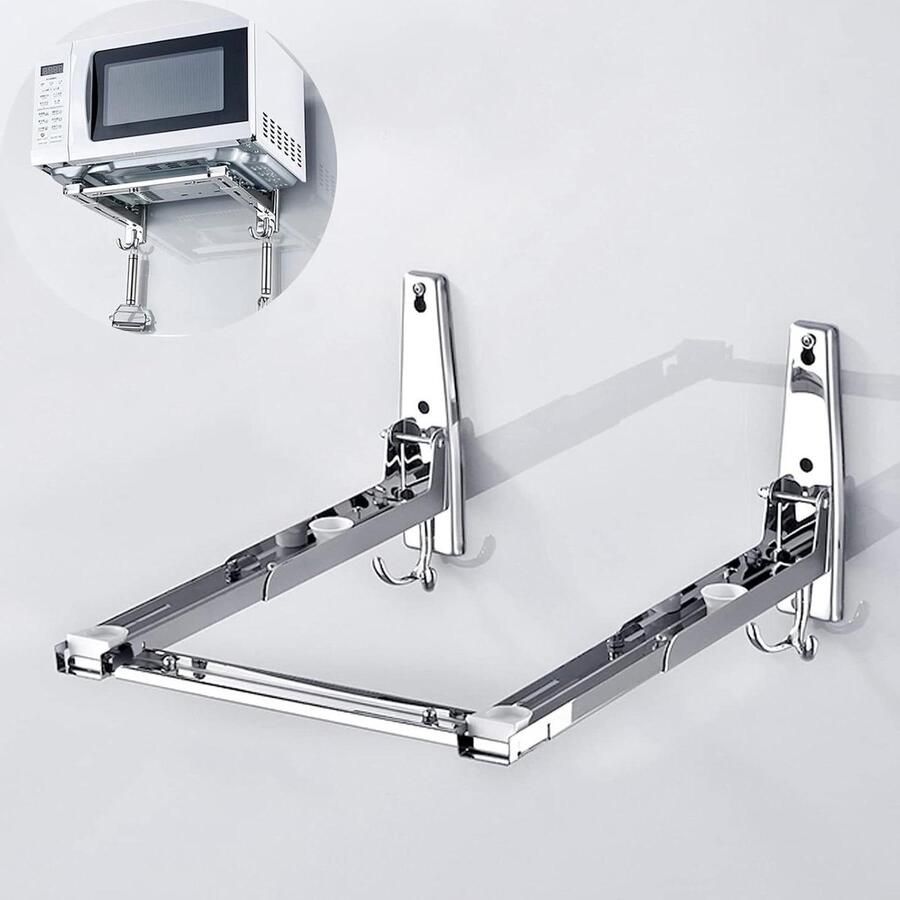 Magnetron Plank Oven Houder Keuken Opbergen Uitschuifbaar Ontwerp 220-400mm Verstelbaar Zilver