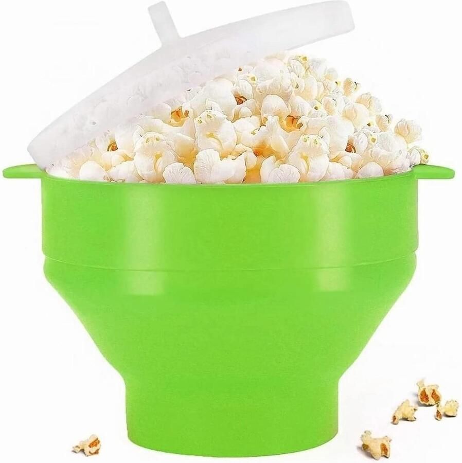 Magnetron Popcorn Kom Opvouwbare Maker Snack Maken Voedselveilig Siliconen 24 cm Uitgevouwen Groen