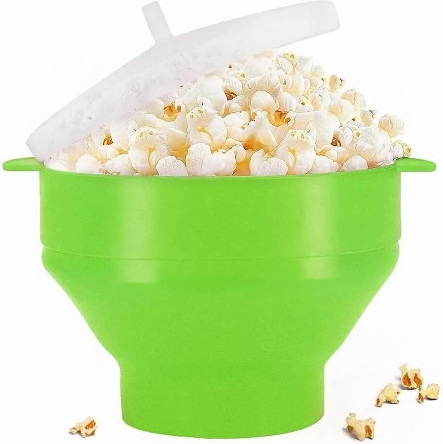 Magnetron Popcorn Kom Popcorn Maker Opvouwbaar Thuis Snacks Maken Opvouwbaar en Draagbaar 24 cm Groen