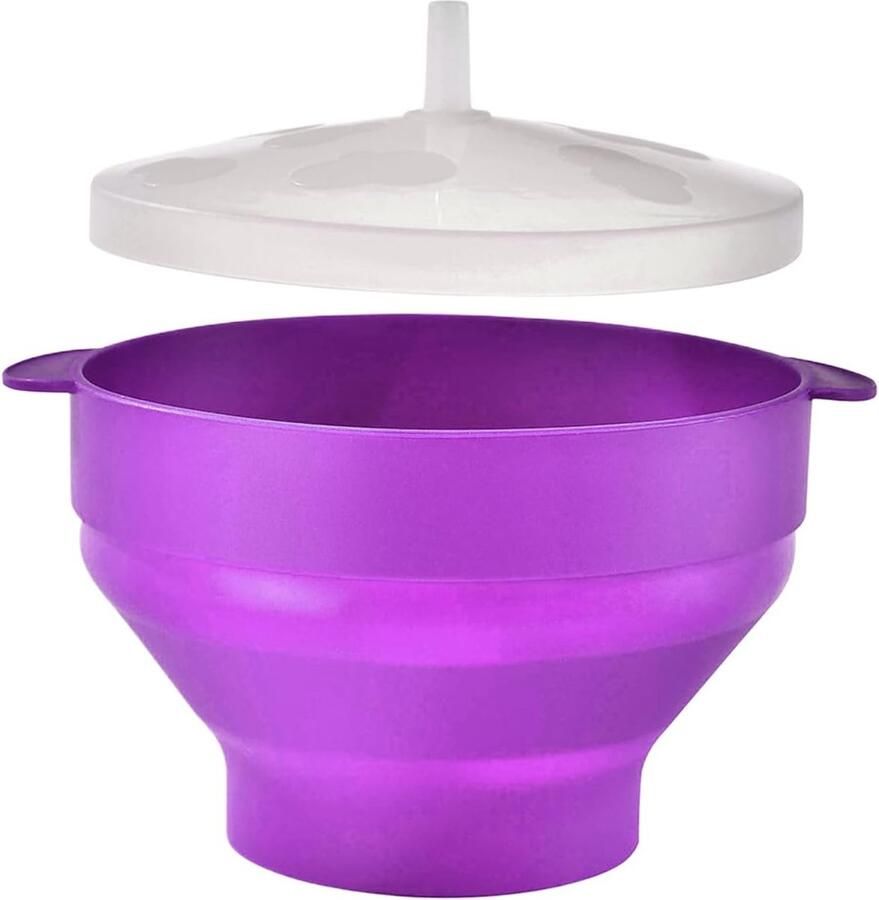 Magnetron Popcorn Kom Siliconen Bakje Snacks Maken Opvouwbaar Ontwerp Compact formaat Paars