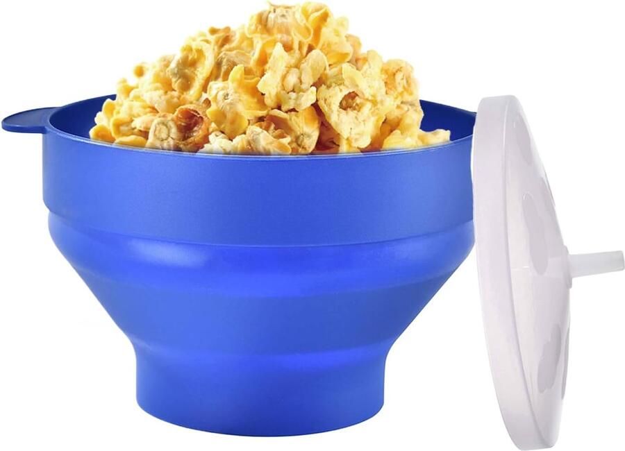 Popcorn Magnetron Kom Snackmachine Bak Thuis Films Kijken Opvouwbaar en Compact 12.5 x 8.5 cm Blauw