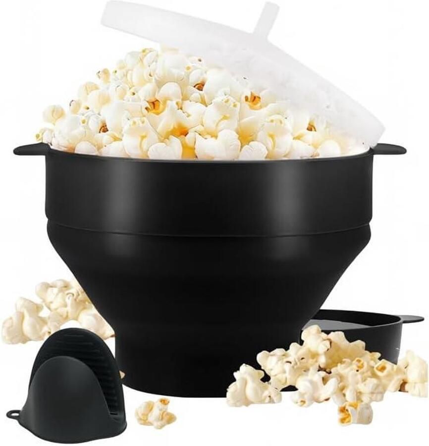 Magnetron Popcorn Maker Popcorn Kom Snacks Maken Olie Vrij Gezond 10 Cups Zwart