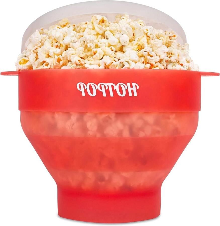 Magnetron Popcorn Maker Popcorn Kom Snacks Maken Opvouwbaar Ontwerp 15 Koppen Capaciteit Transparant Rood