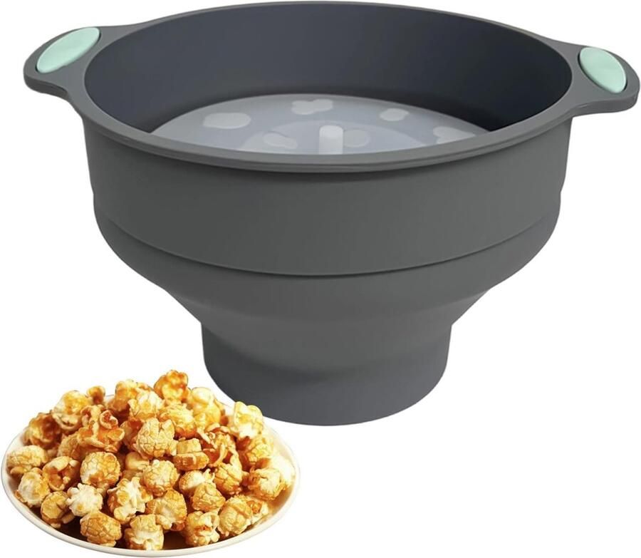 Magnetron Popcorn Maker Popcorn Kom Snacks Maken Opvouwbaar Siliconen Ontwerp 24.8 cm Grijs