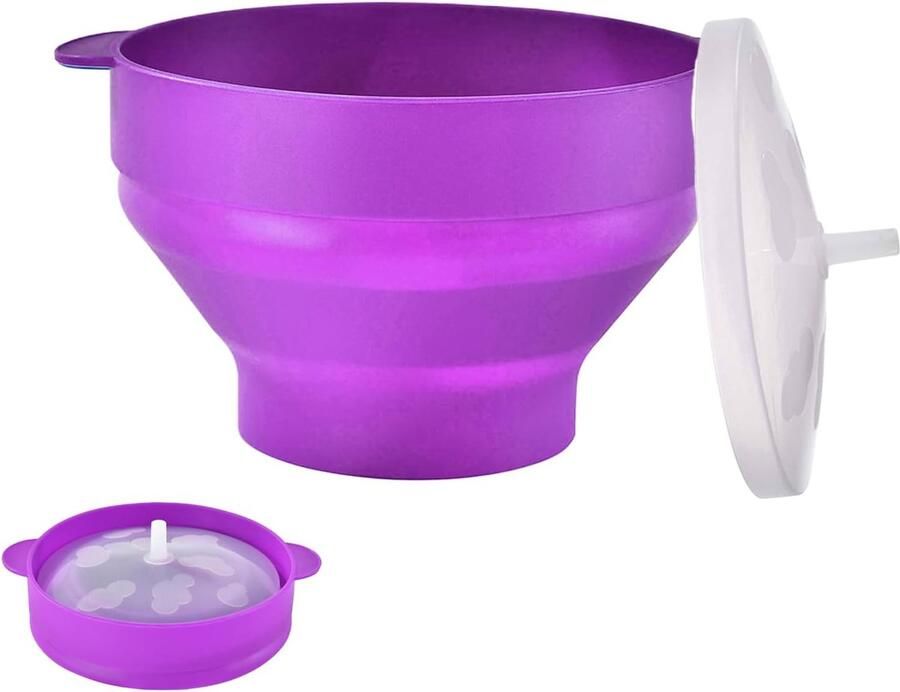 Magnetron Popcorn Maker Popcornkom Siliconen Snelle Snacks Maken Hittebestendig Ontwerp Opvouwbaar 12.5cm Paars