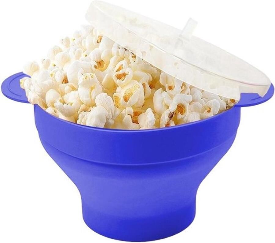 Magnetron Popcorn Maker Siliconen Kom Snel Popcorn Maken Opvouwbaar Ontwerp 24 cm Donkerblauw