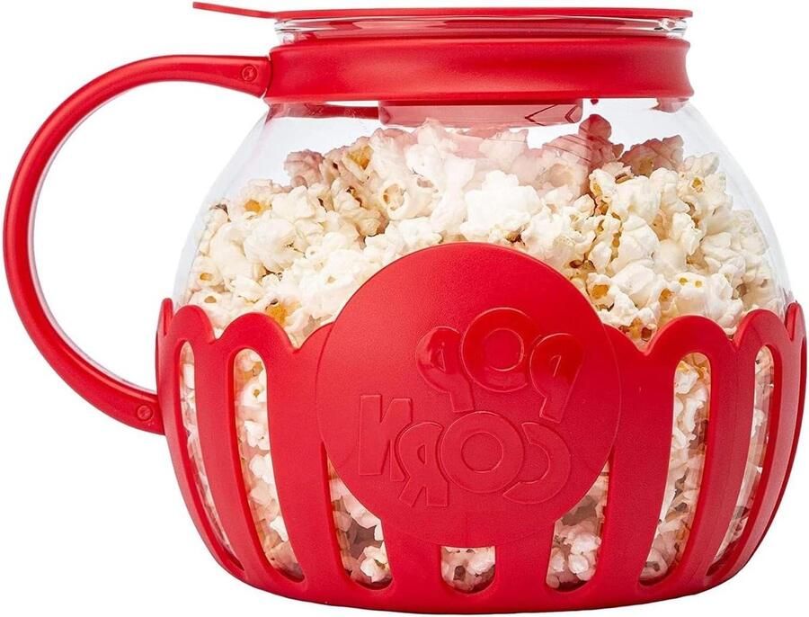 Magnetron Popcorn Popper Popcornmaker Kom Snacks Maken Hittebestendig Glas 20 x 19 x 18 cm Rood
