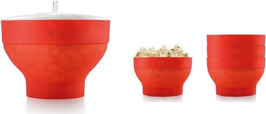 Magnetron Popcorn Set XL met 4 Siliconen Kommetjes