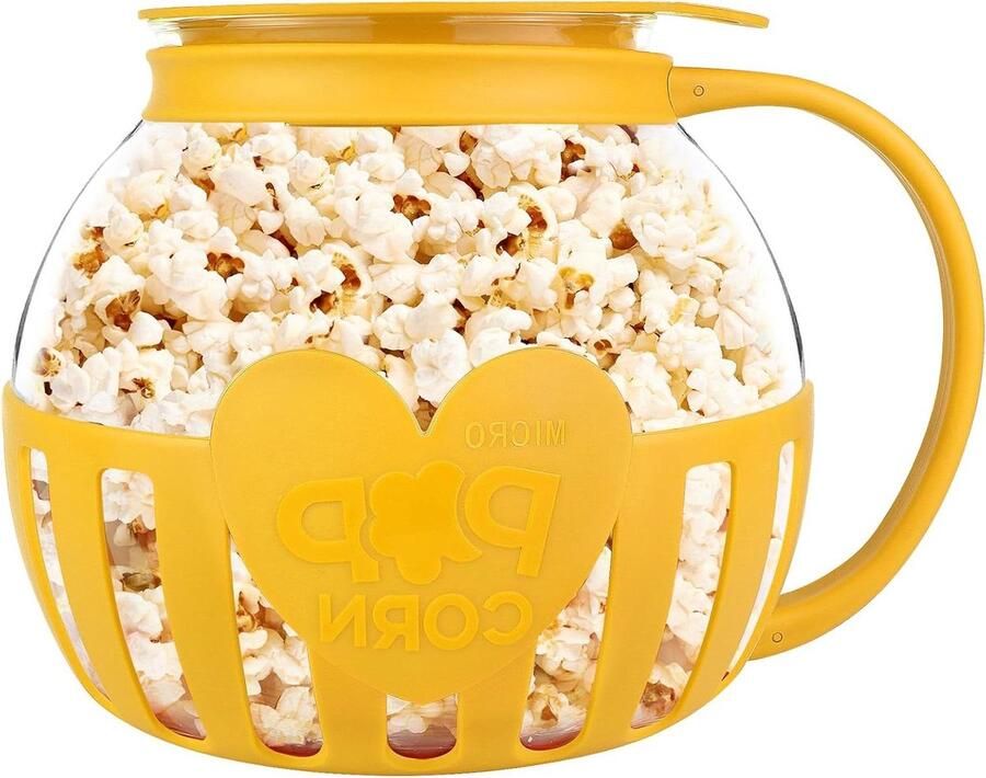 Magnetron Popcornmaker Glazen Popcornkom Gezonde Snacks Maken Gelijkmatige Warmteverdeling 3 Quarts Geel