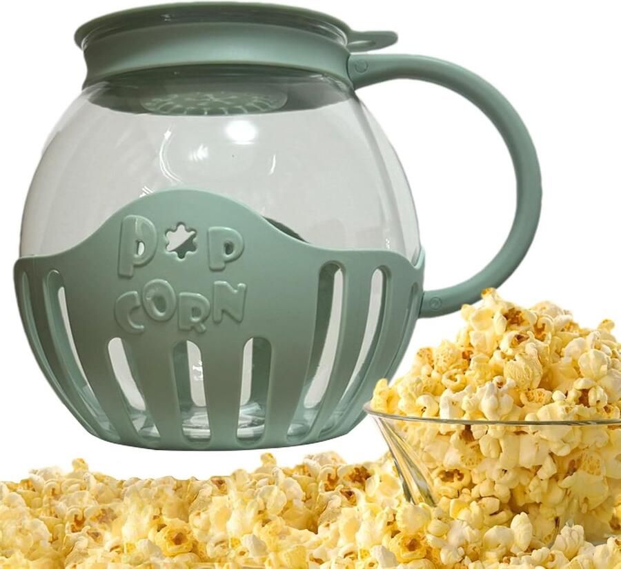 Magnetron Popcornmaker Popcornschaal Thuis Snacks Maken Deksel met Meetfunctie 2.13 Liter Capaciteit Groen