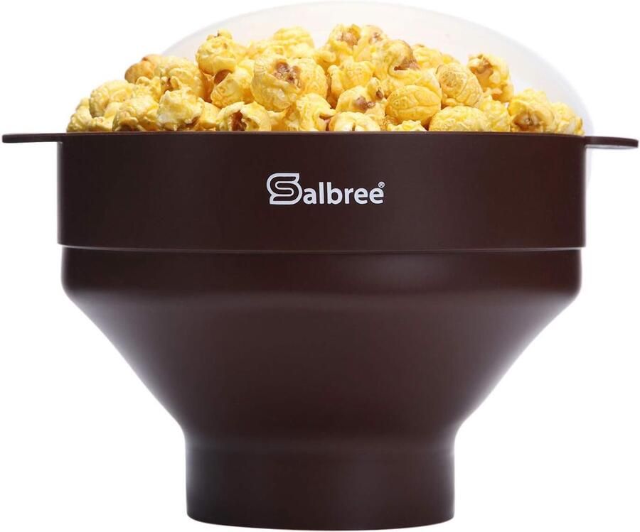 Magnetron Popcornmaker Siliconen Kom Gezond Snacks Maken Olie Vrij Poppen 16 Kops Capaciteit Bruin