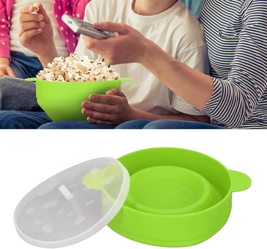 Magnetron Popcornmaker Siliconen Kom Snacks Maken Opvouwbaar Ontwerp 26 cm Groen