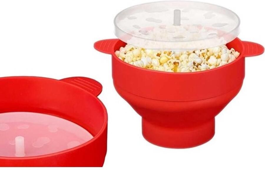 Magnetron Popcornmaker Siliconen Kom Snelle Snacks Geventileerd Deksel Inklapbaar Ontwerp Rood