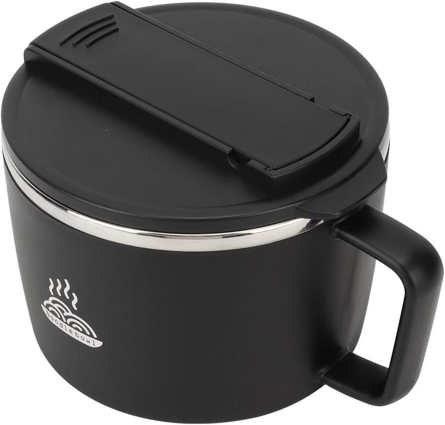 Magnetron Ramen Kom Noedel Kom Snel Koken Dubbelwandig Anti-brandwond 1200 Ml Zwart