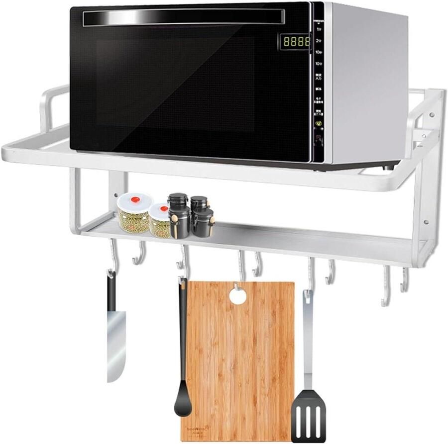 Magnetron Rek Magnetron Oven Stand Keuken Opbergen Ruimte Aluminium 55 cm Zilver