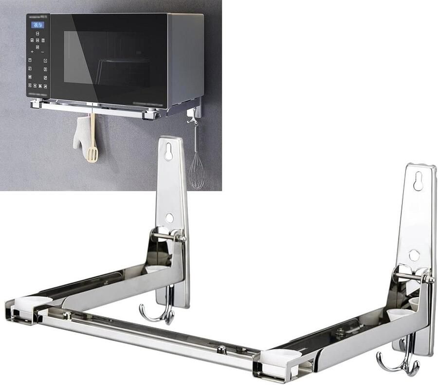 Magnetron Rek Oven Beugel Keuken Ruimte Besparen Opvouwbaar Verstelbaar 50kg Draagkracht Zilver