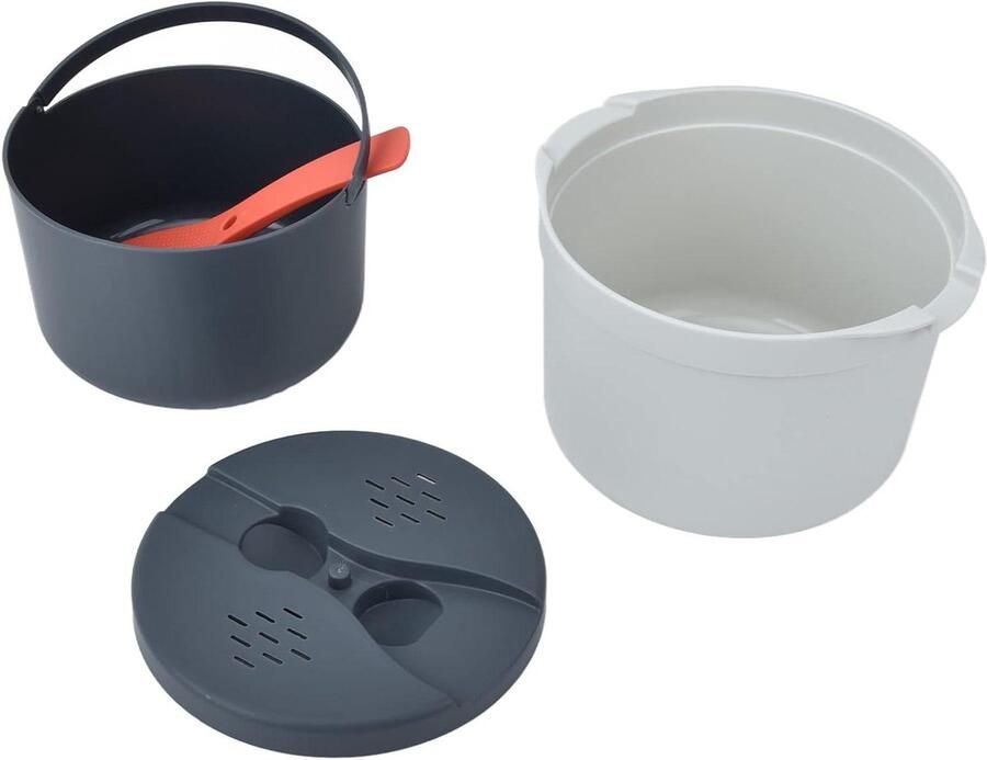 Magnetron rijstkoker 2L food grade PP materiaal inclusief rijstlepel deksel en zeef (oranje)