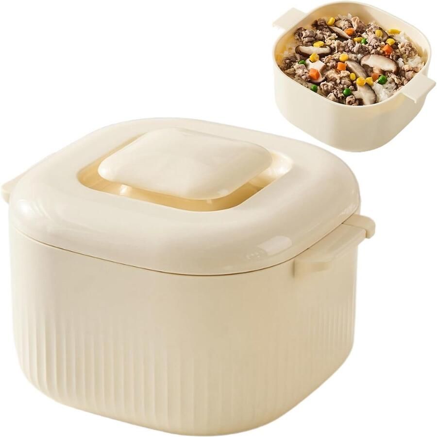 Magnetron Rijstkoker Voedsel Stomer Snelle Maaltijden Magnetronbestendig Ontwerp 1700 ml Capaciteit Beige