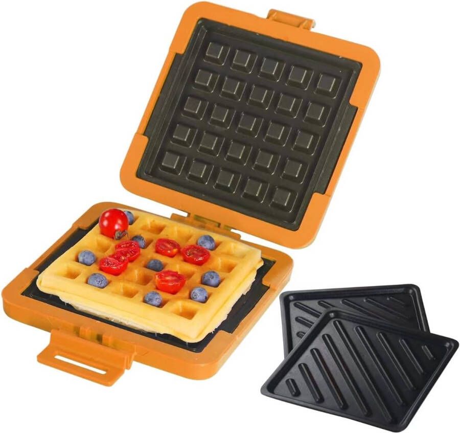 Magnetron Sandwich Maker & Wafelmaker 2-in-1 Set Volledig omhullende afneembare siliconen wafel sandwich maker voor ontbijt vlees snel gegrilde kaas vaatwasmachinebestendig draagbaar voor thuis reizen cadeaus