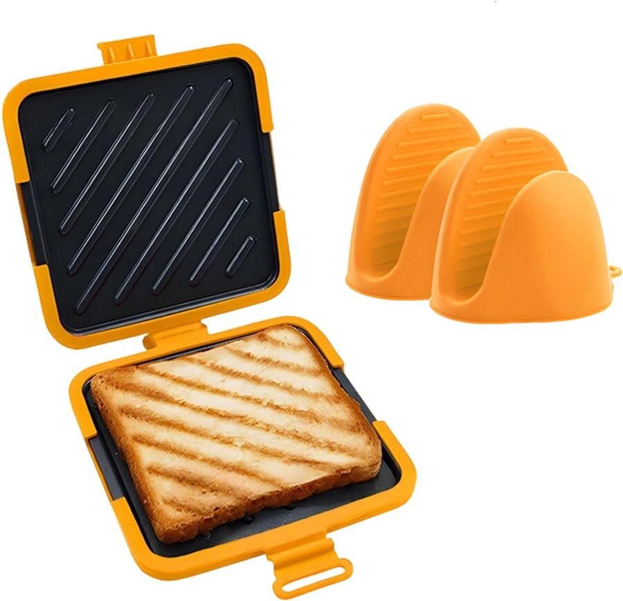 Magnetron sandwichmaker Bakplaat sandwich maker Panini maker Broodrooster Combineer met een set handclips Siliconen Oranje