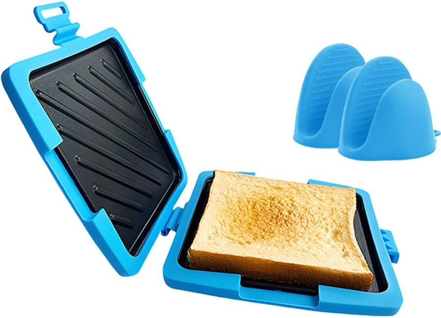 Magnetron sandwichmaker Bakplaat sandwich maker Panini maker Broodrooster Combineer met een set handclips Siliconen Blauw