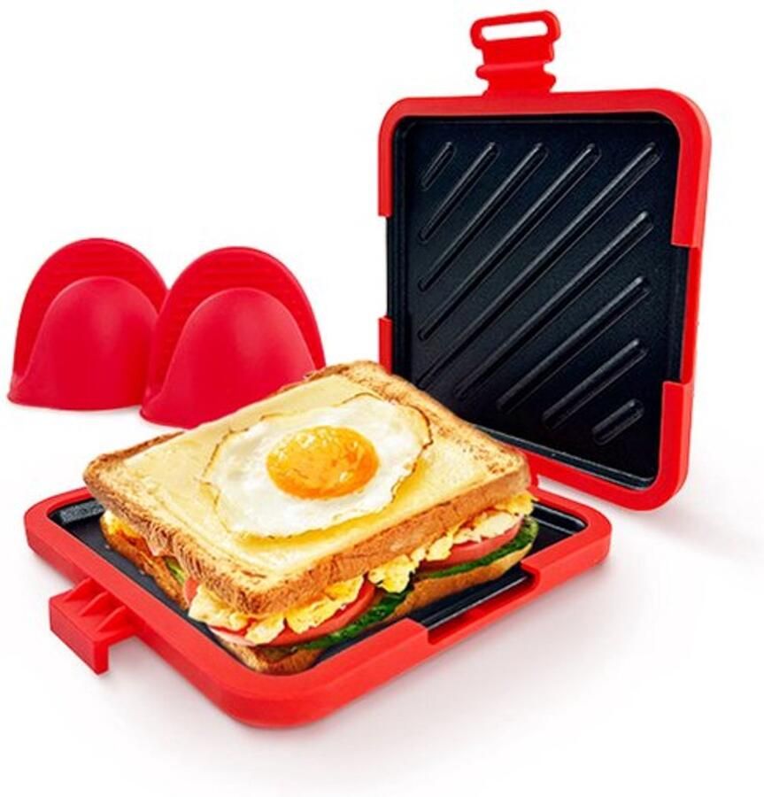 Magnetron sandwichmaker Bakplaat sandwich maker Panini maker Broodrooster Siliconen Rood