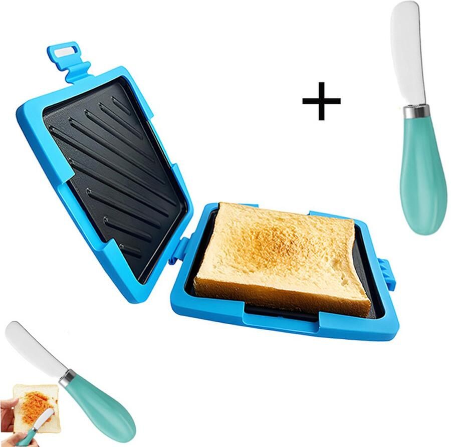 Magnetron sandwichmaker Bakplaat sandwich maker Panini maker Broodrooster Voeg een botermesje toe Siliconen Blauw