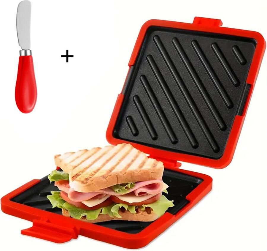 Magnetron sandwichmaker Bakplaat sandwich maker Panini maker Broodrooster Voeg een botermesje toe Siliconen Rood