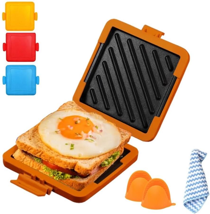 Magnetron Sandwichmaker Mini Toastie Maker met Siliconen Bandjes Oranje