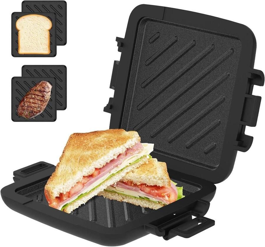 Magnetron Sandwichmaker Snack Maker Snel Ontbijt Vaatwasmachinebestendig 18x16 cm Zwart