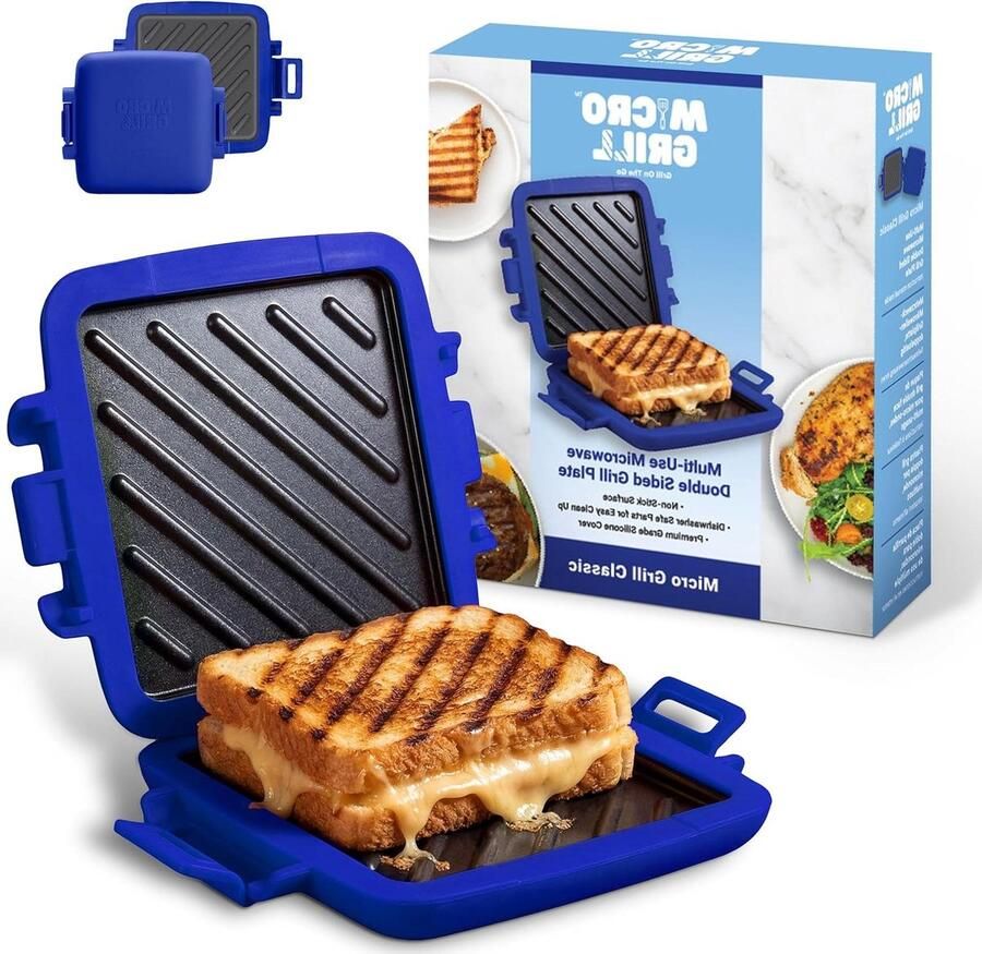 Magnetron Sandwichmaker Toastie Maker Panini Snel Grillen Antiaanbaklaag 20x20x3 cm Blauw