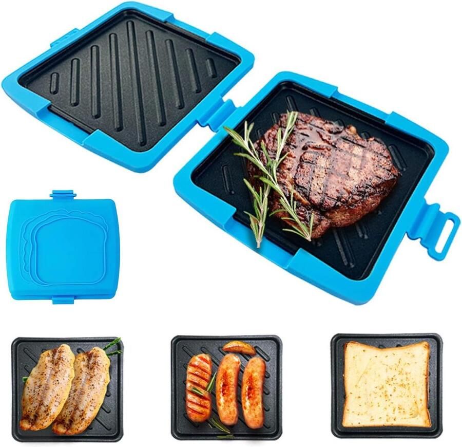 Sandwich Maker Pers Tosti Apparaat Snelle Maaltijden Antiaanbaklaag 17 cm breed Blauw