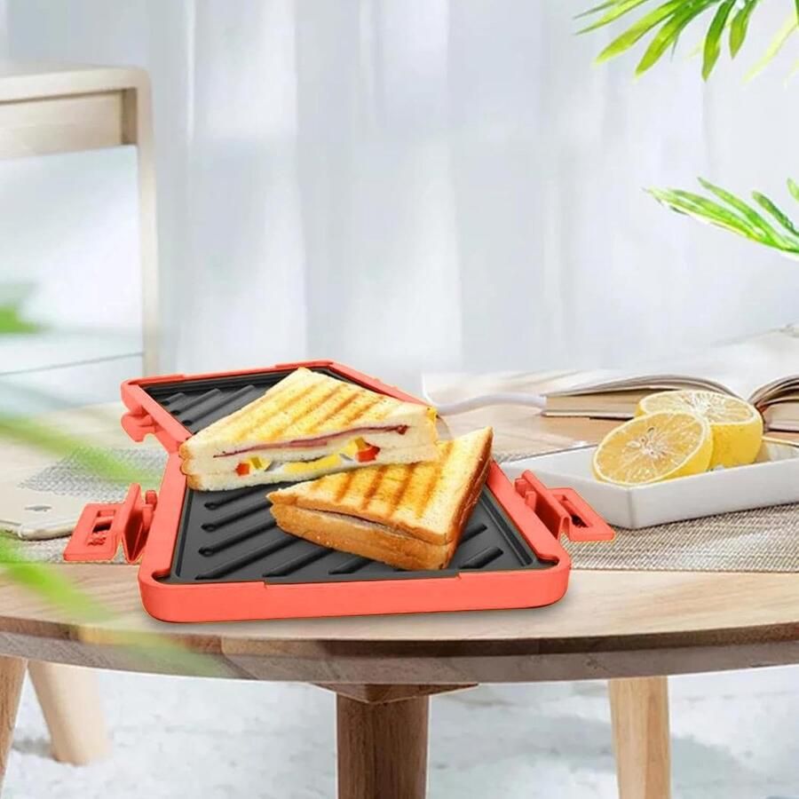 Magnetron Sandwichmaker Tosti Apparaat Snel Lunchen Geavanceerde Hittegolf Technologie 170 x 140 x 30 mm Rood