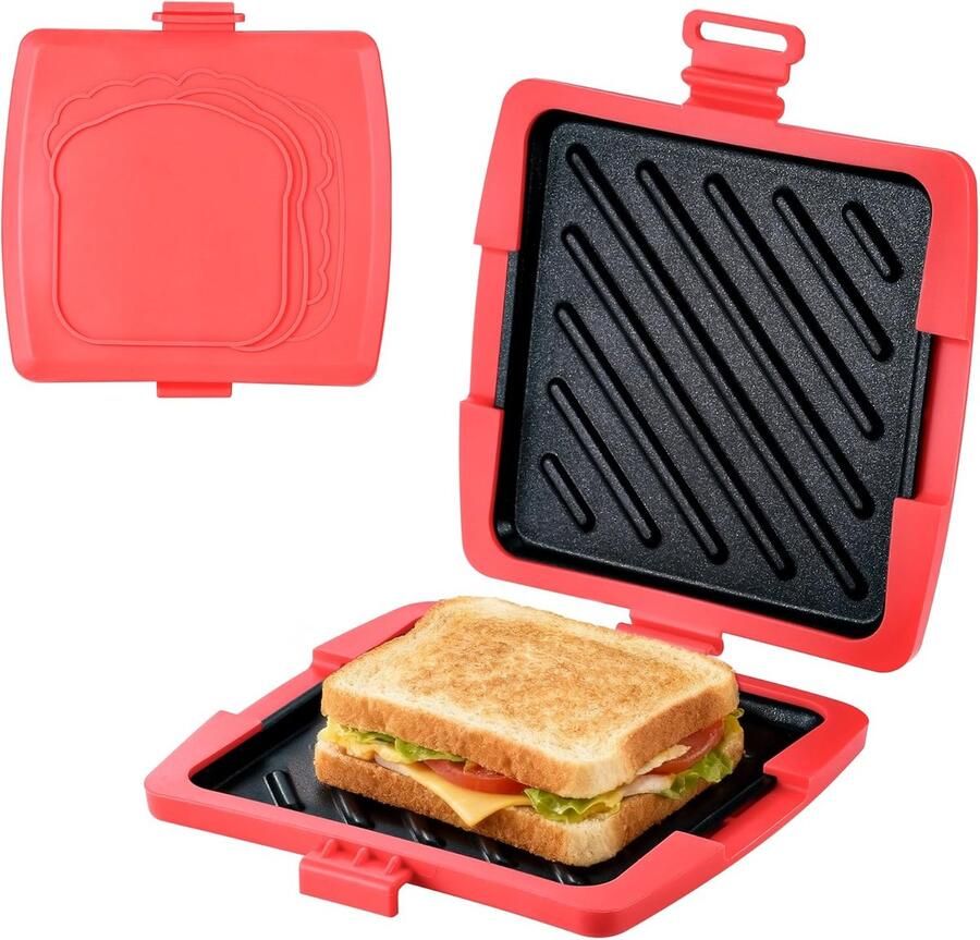 Magnetron Sandwichmaker Tosti Grill Snel Tosti's Maken Afneembare Platen 16 x 16 cm Rood