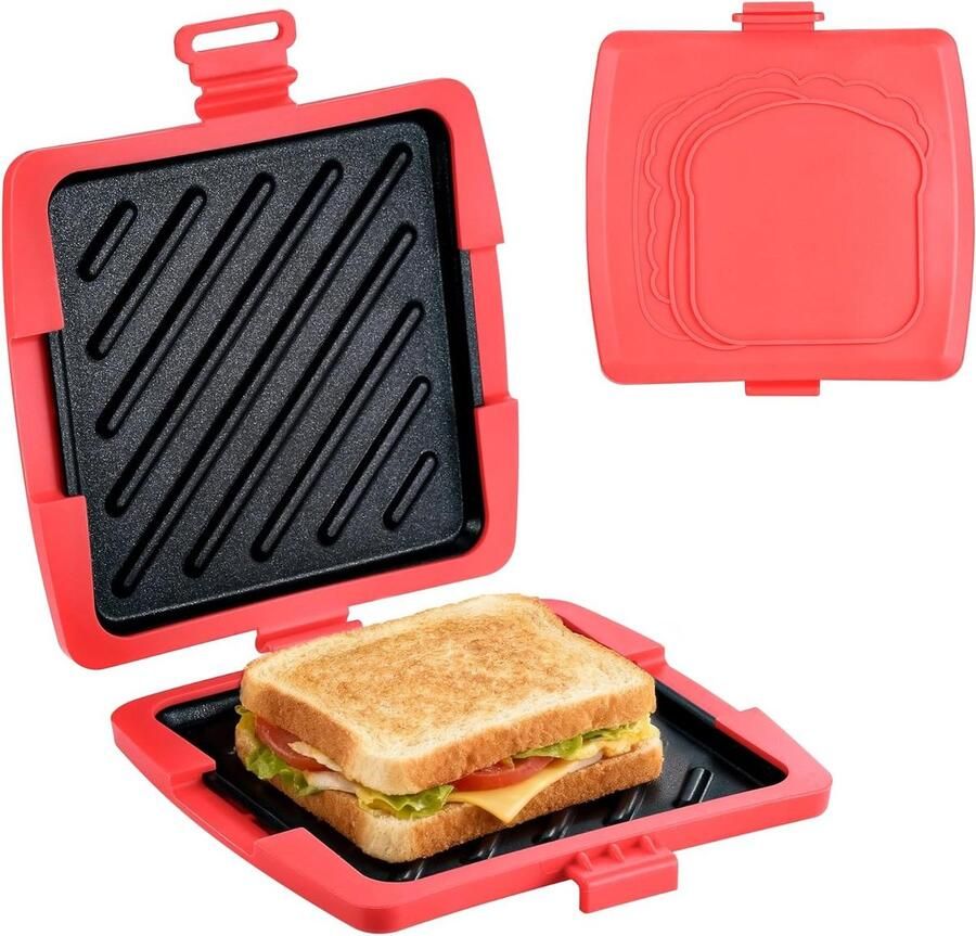 Magnetron Sandwichmaker Contactgrill Panini Snel Lunchen Knapperige Korst 16 x 16 cm Rood