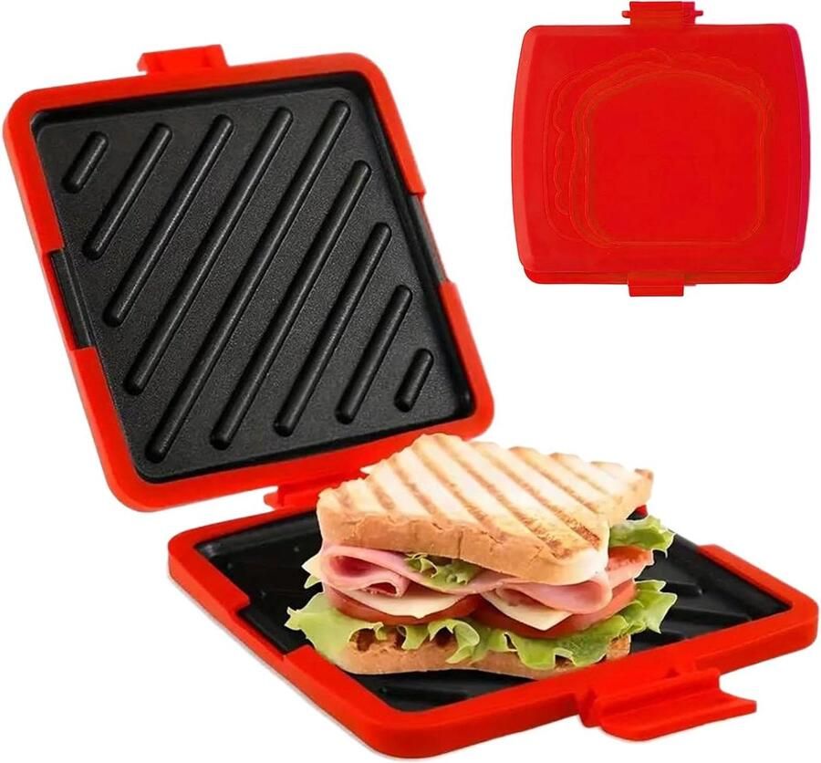 Magnetron Sandwichmaker Tosti maker Snelle lunches maken Geen stroom nodig 4x17x4 cm Rood