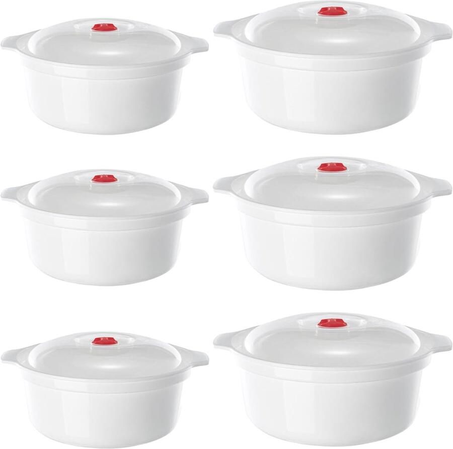 Magnetron servies set 6-delig 900-1600 ml met deksel ideaal voor verwarmen en bewaren m-winkel
